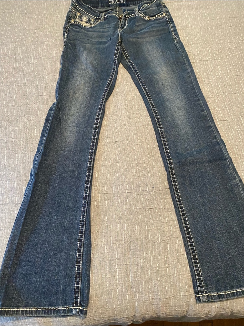 Grace in LA Medium Dark Blue Flared Jeans